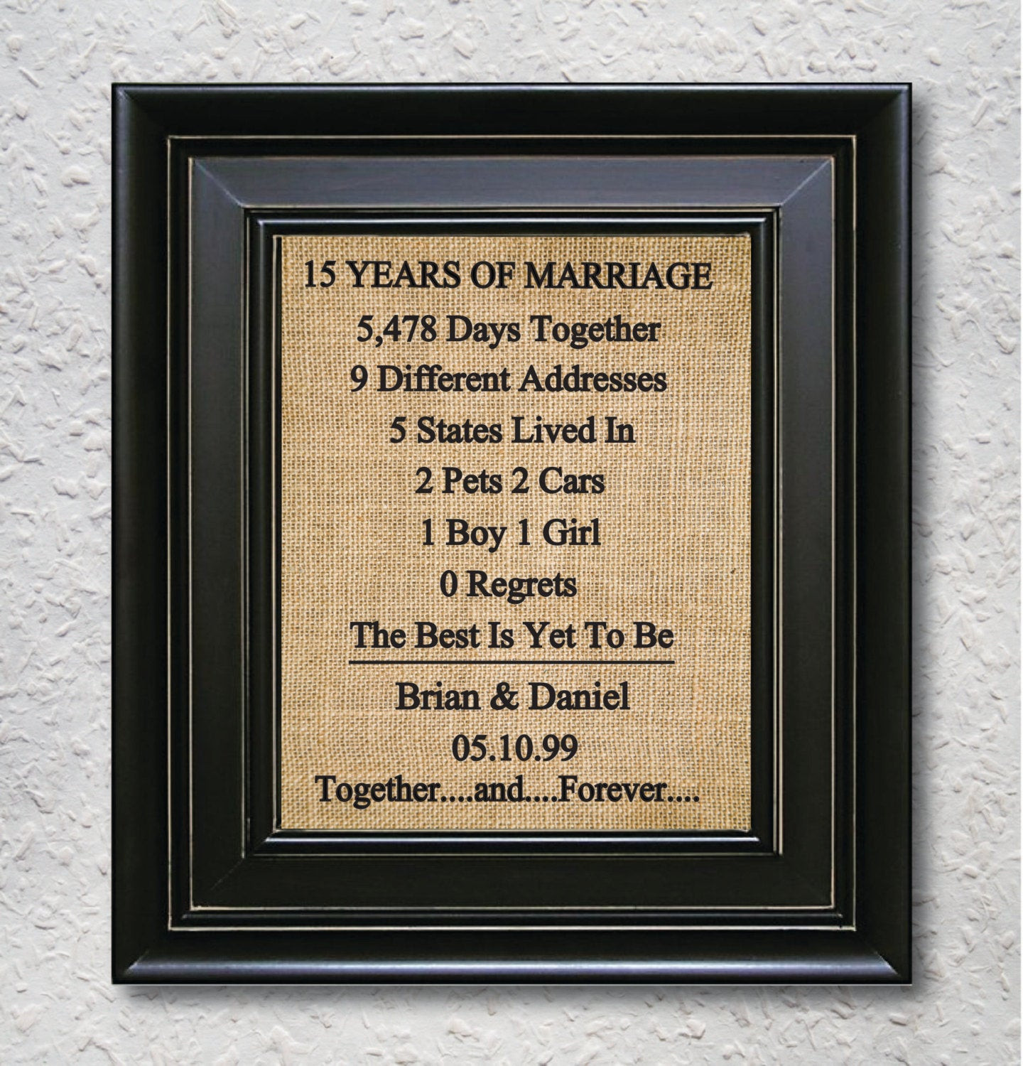 15 Year Anniversary Gift Ideas For Husband
 Burlap Art Print 15th Anniversary t 15 Year Anniversary