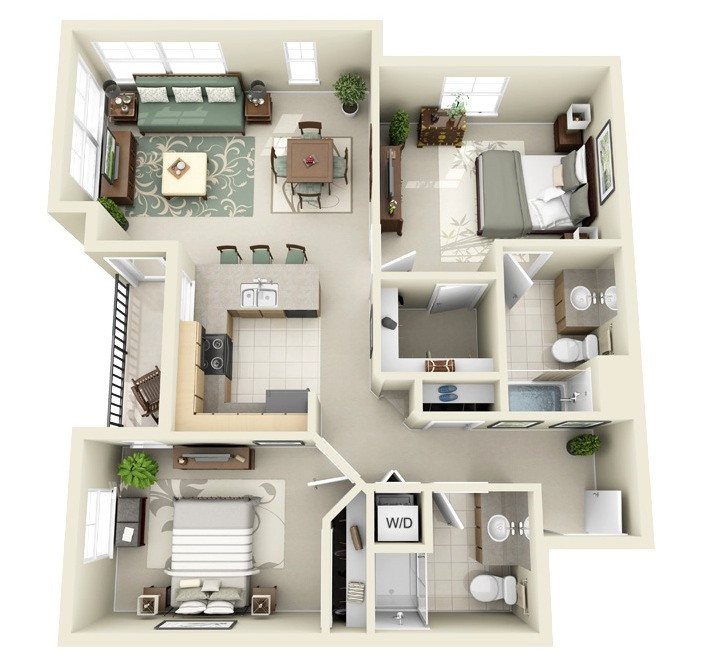 2 Master Bedroom Apartments
 2 Bedroom Apartment House Plans