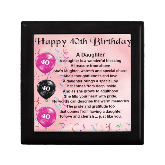40Th Birthday Gift Ideas For Daughter
 Daughter Poem 40th Birthday Gift Box