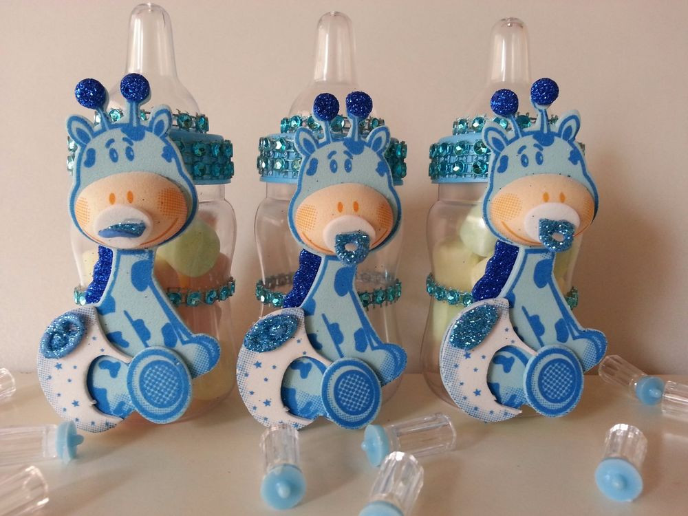 Blue Safari Baby Shower Party Supplies
 12 Blue Giraffe Fillable Bottles Baby Shower Its a Boy