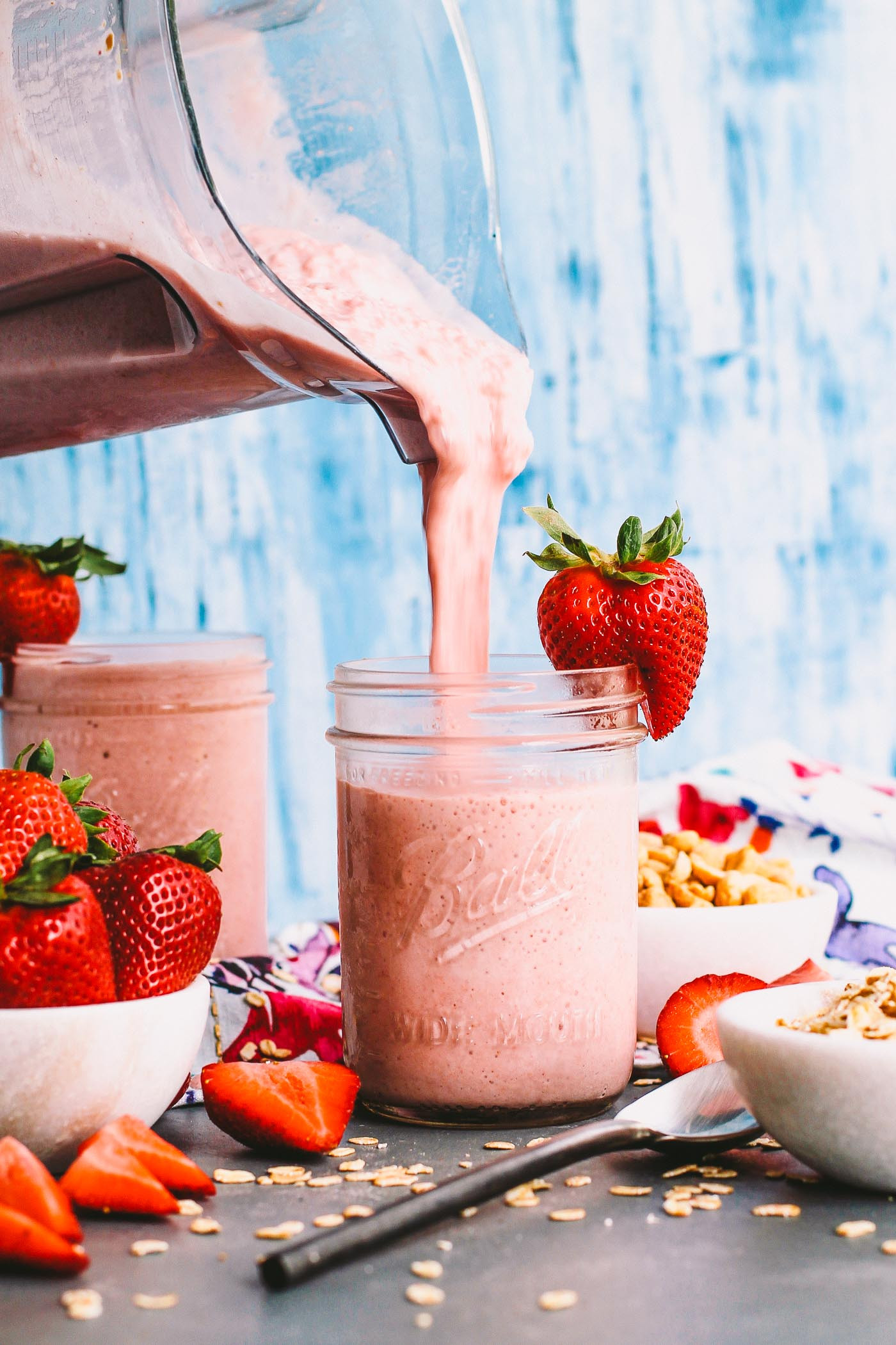 Breakfast Protein Smoothies
 strawberry pb&j protein smoothies plays well with butter