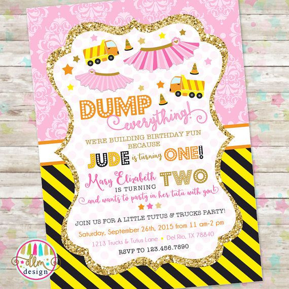 Brother And Sister Birthday Party Ideas
 Dump Truck and Tutu Invitation Trucks and Tutus Double