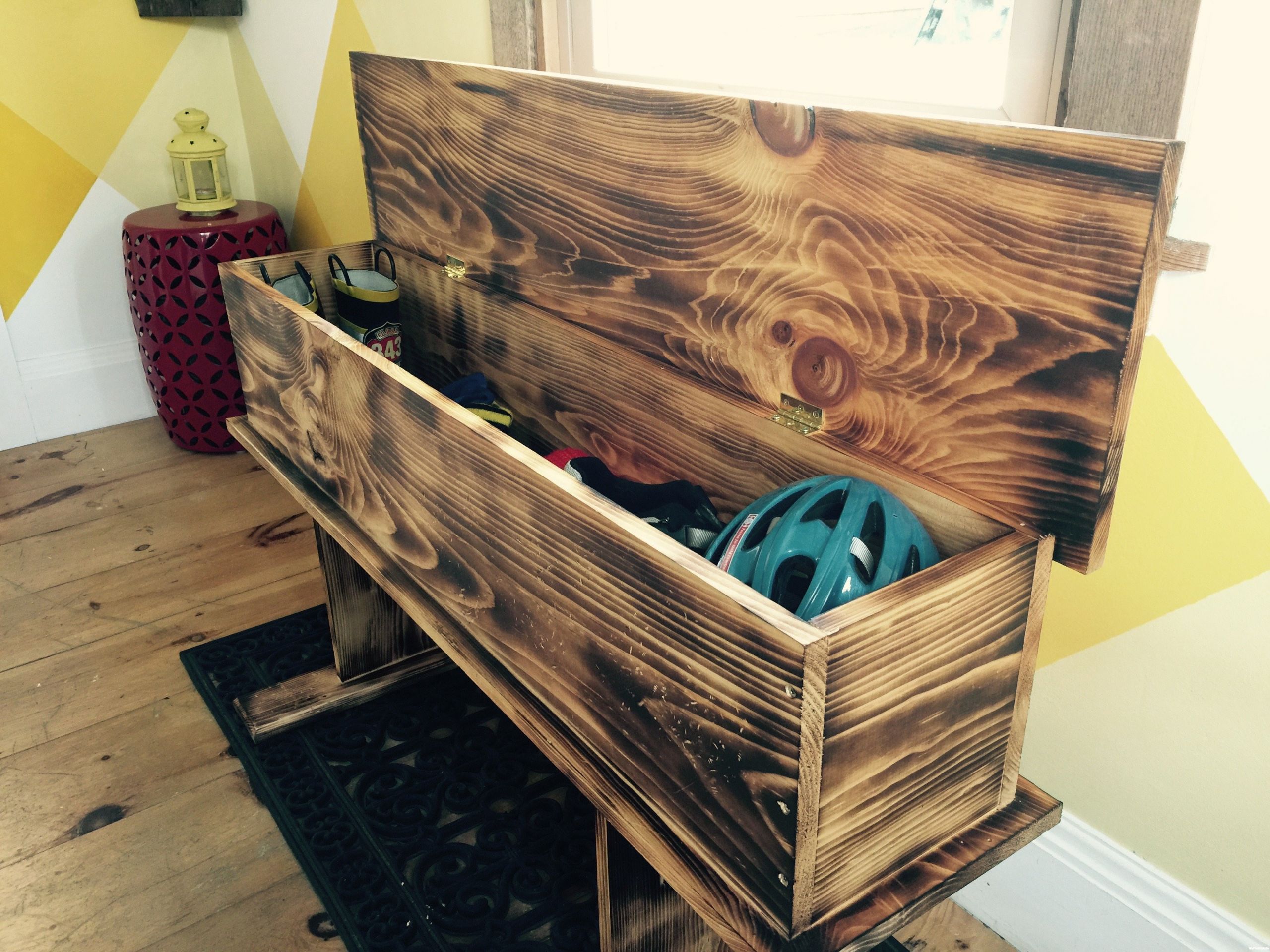 Building A Storage Bench
 Love rustic How to make a burnt wood storage bench