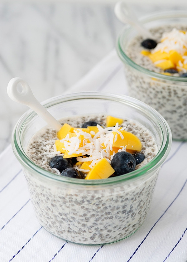 Chia Seed Dessert
 Chia Seed Pudding with Mango and Blueberry Baked Bree