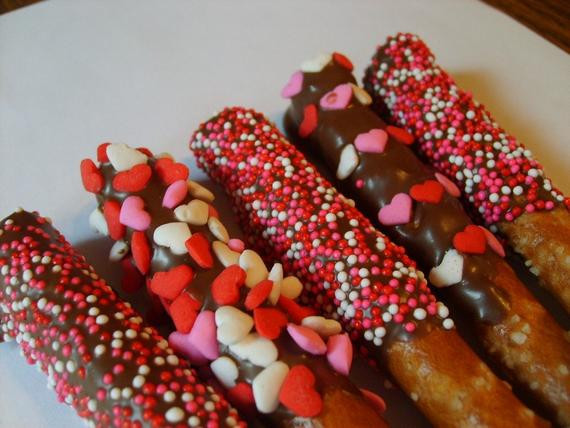 Chocolate Covered Pretzels For Valentine Day
 Valentine s Day Hand dipped Chocolate covered Pretzel Rods