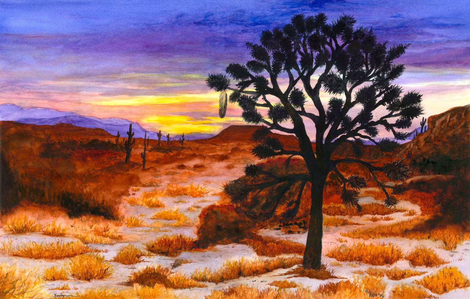 Desert Landscape Paintings
 Desert Sunset Southwest Landscape Painting Watercolor Print