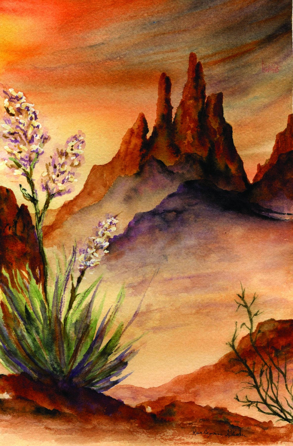 Desert Landscape Paintings
 Desert Sunset Southwest Landscape Painting Print from
