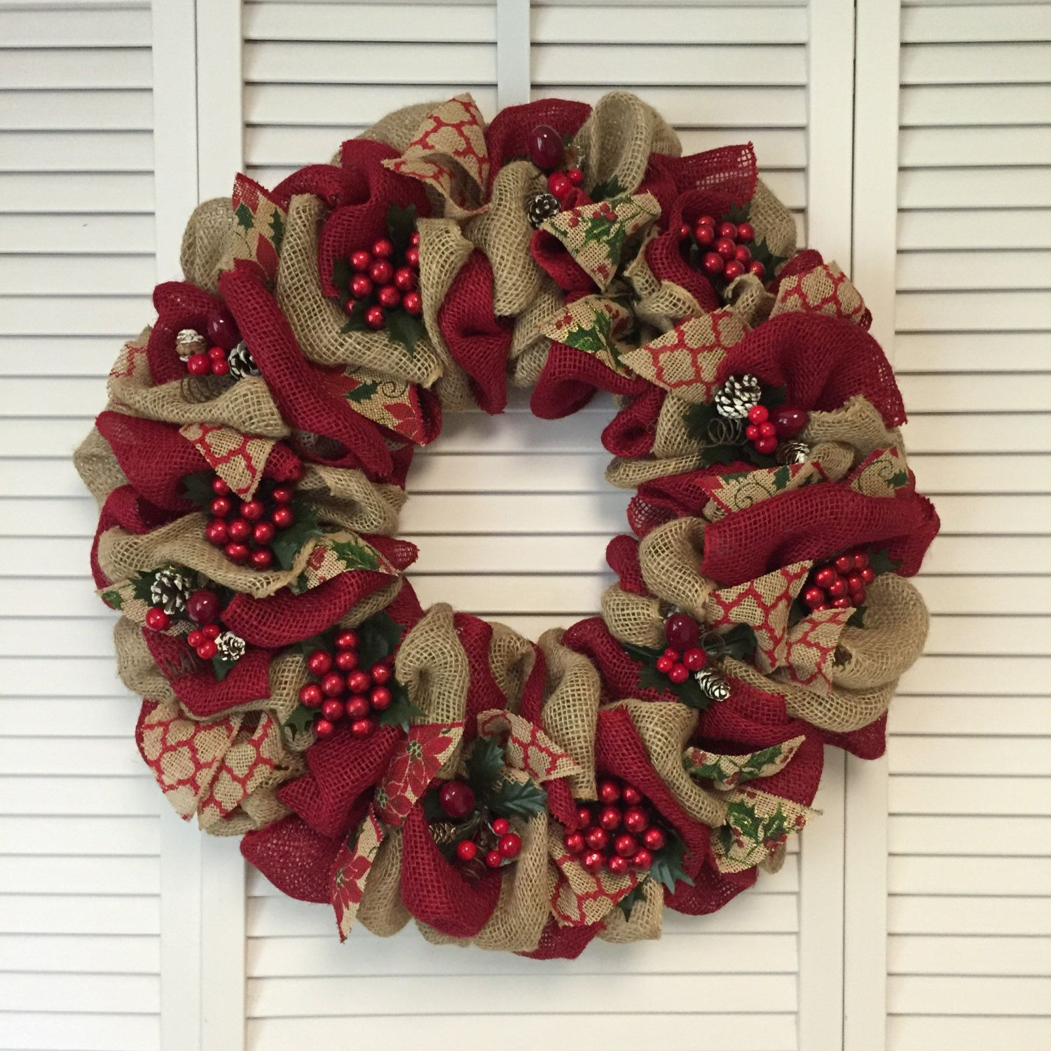 DIY Christmas Wreaths With Ribbon
 Red Christmas Wreath Burlap Christmas Wreath