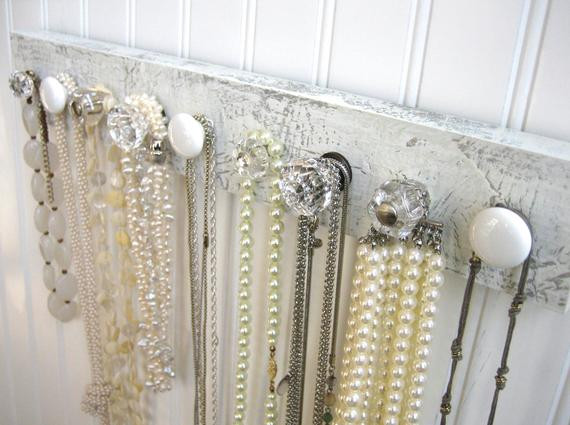 DIY Wall Jewelry Organizer
 White and Clear Wall Mounted Jewelry Organizer with Nine Knobs