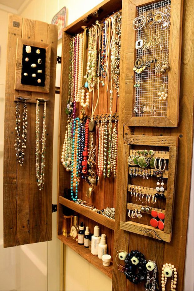 DIY Wall Jewelry Organizer
 Jewelry Organizer Organization Wall Unit Wooden