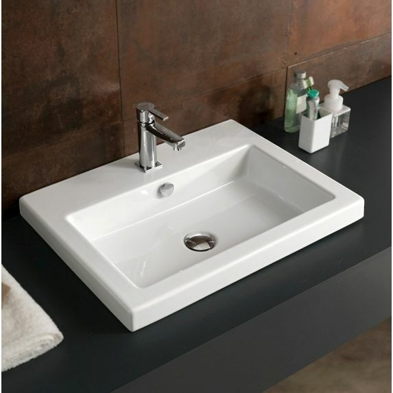 Drop In Bathroom Sink
 23 Inch Drop in or Wall Mount White Ceramic Bathroom Sink