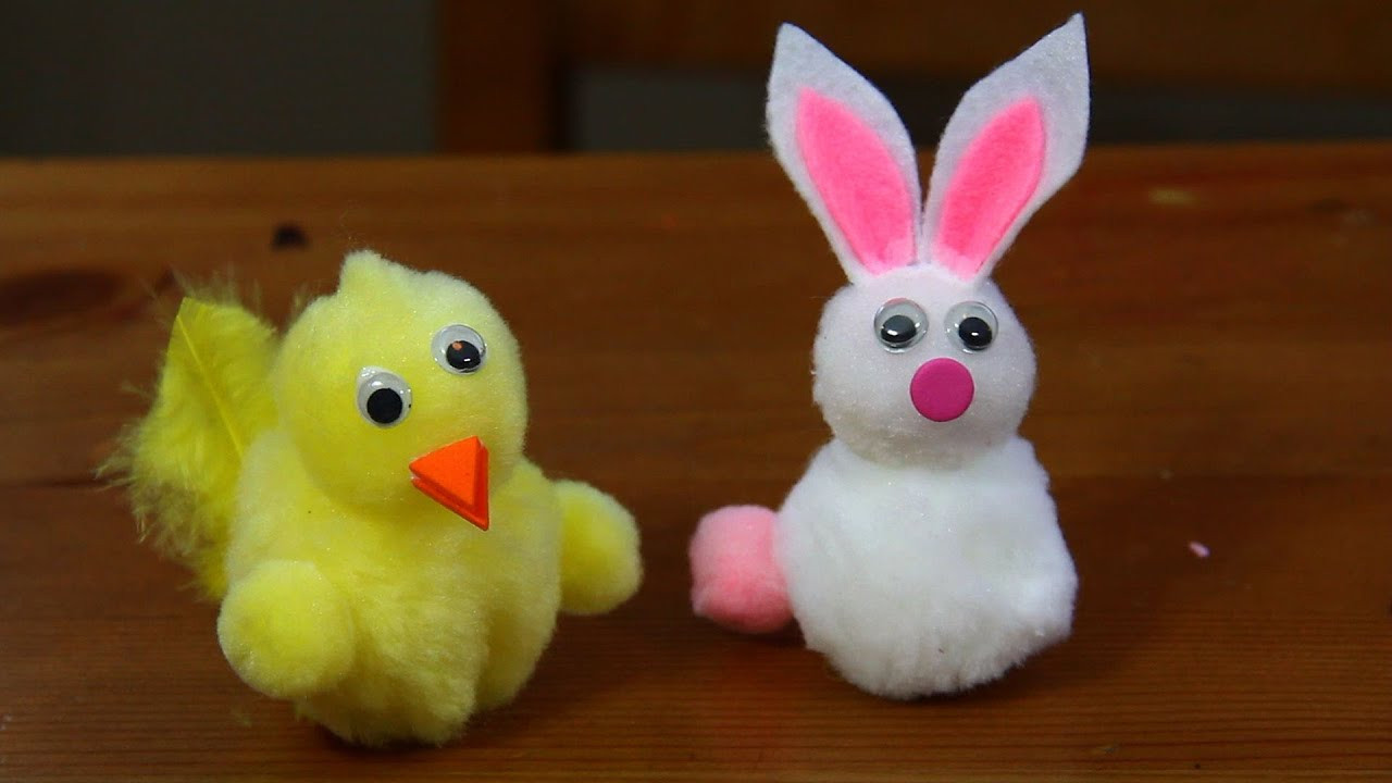 Easter Bunny Crafts
 How to Make Pom Pom Easter Bunny and Chicks Craft