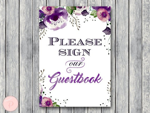 Engagement Party Sign In Book Ideas
 Purple Guestbook Sign Sign our Guestbook Printable