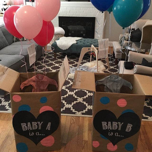Gender Reveal Party Ideas Twins
 TWINS gender reveal balloons box party