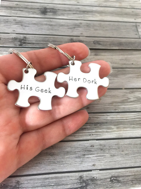Gift Ideas For Nerdy Boyfriend
 His Geek Her Dork Couples Keychains Puzzle Piece Keychain