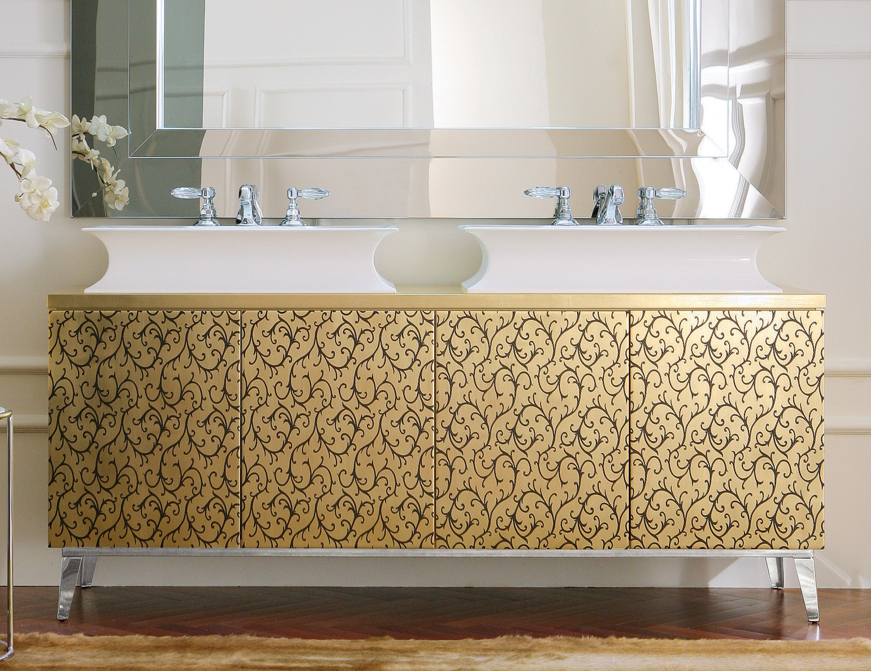 Gold Bathroom Vanity
 Hermitage H10 High End Italian Bathroom Vanity in Gold Leaf