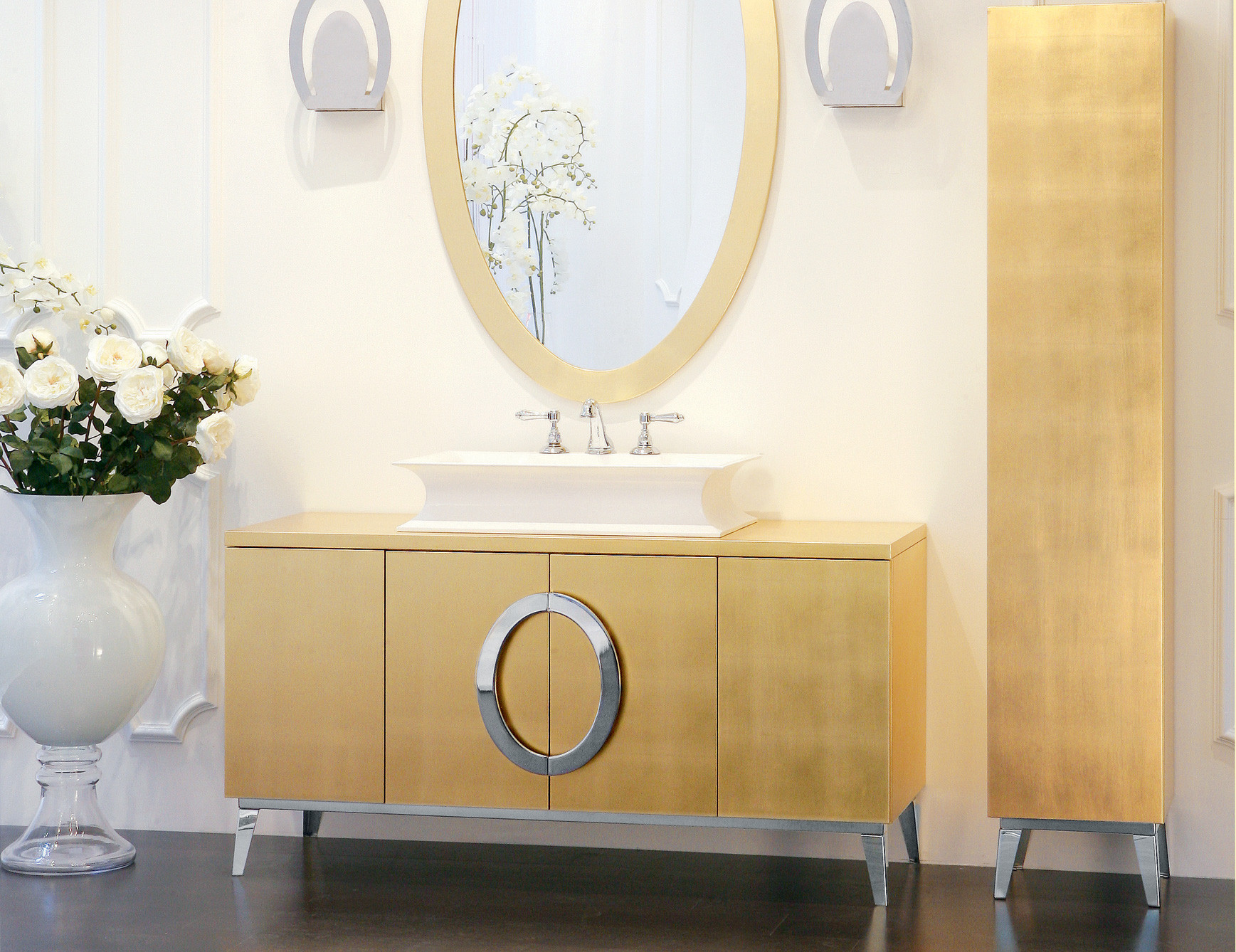 Gold Bathroom Vanity
 Hermitage H11 Luxury Italian Bathroom Vanity in Gold Leaf