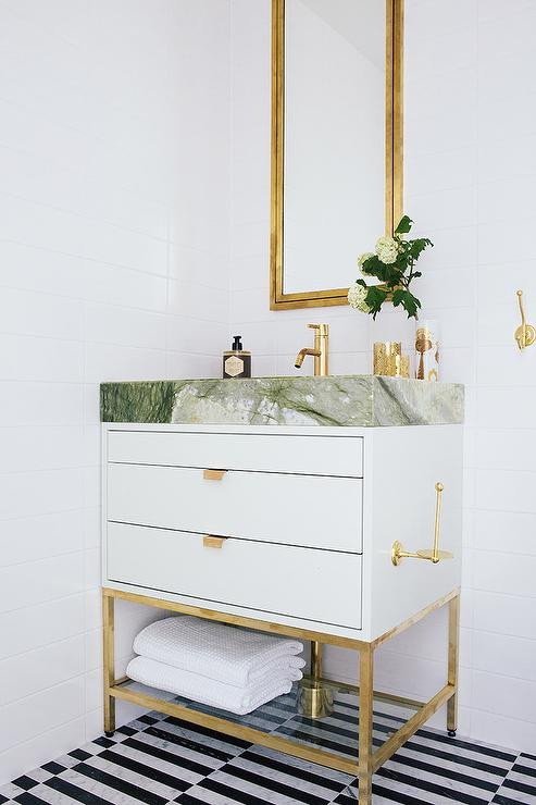 Gold Bathroom Vanity
 White and Gold Bathroom with Black and White Striped