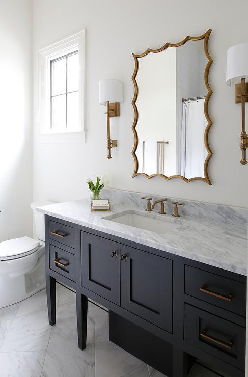 Gold Bathroom Vanity
 White and Gold Master Bathroom with Gray Cement Tiles