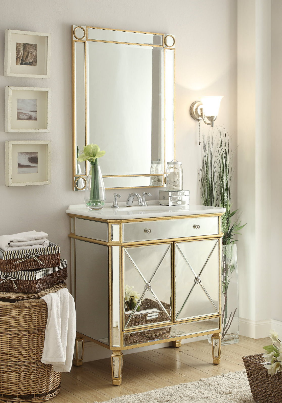 Gold Bathroom Vanity
 32" Gold Leaf Austell Bathroom Sink Vanity & Mirror 504GC