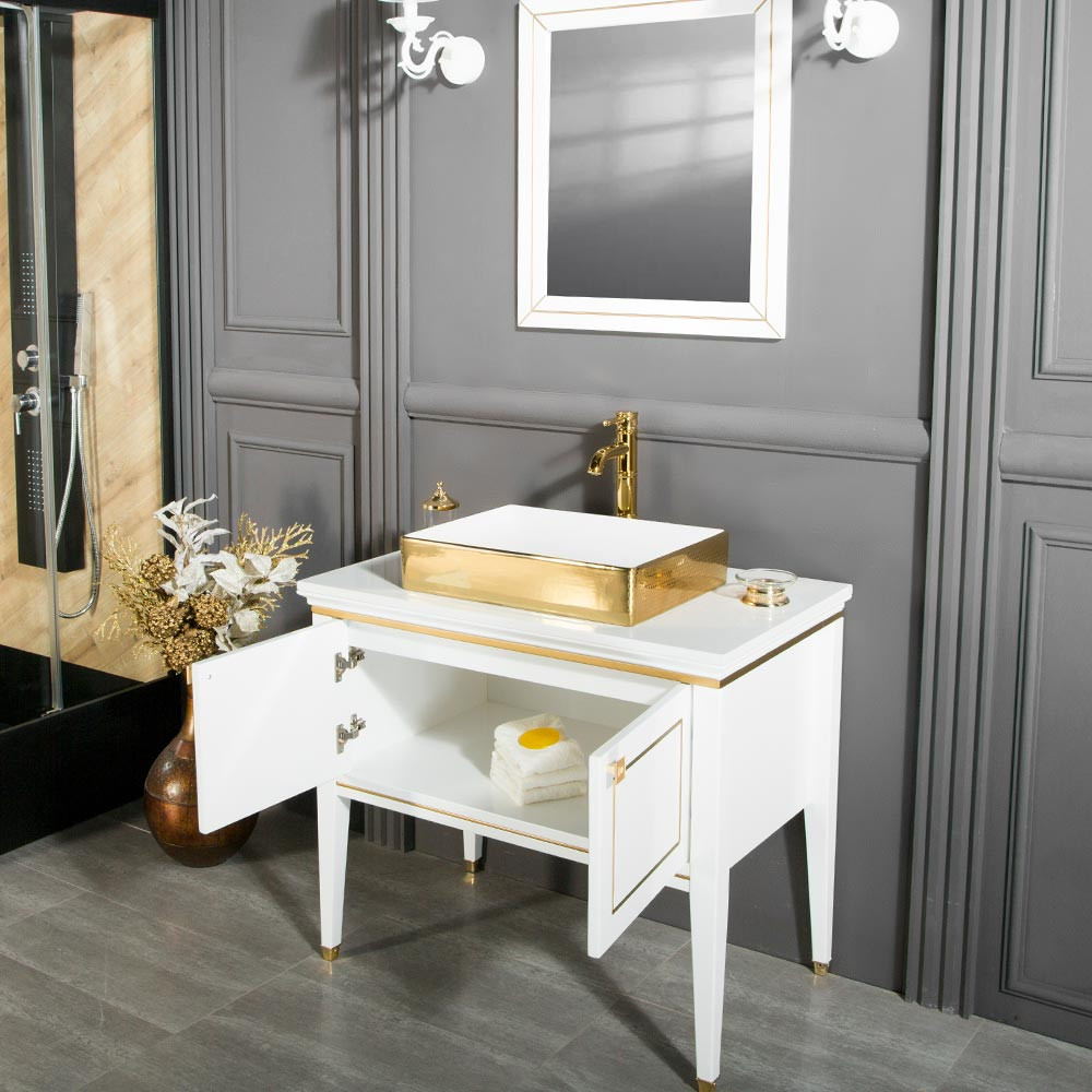 Gold Bathroom Vanity
 Manhattan 36" White Gold Bathroom Vanity