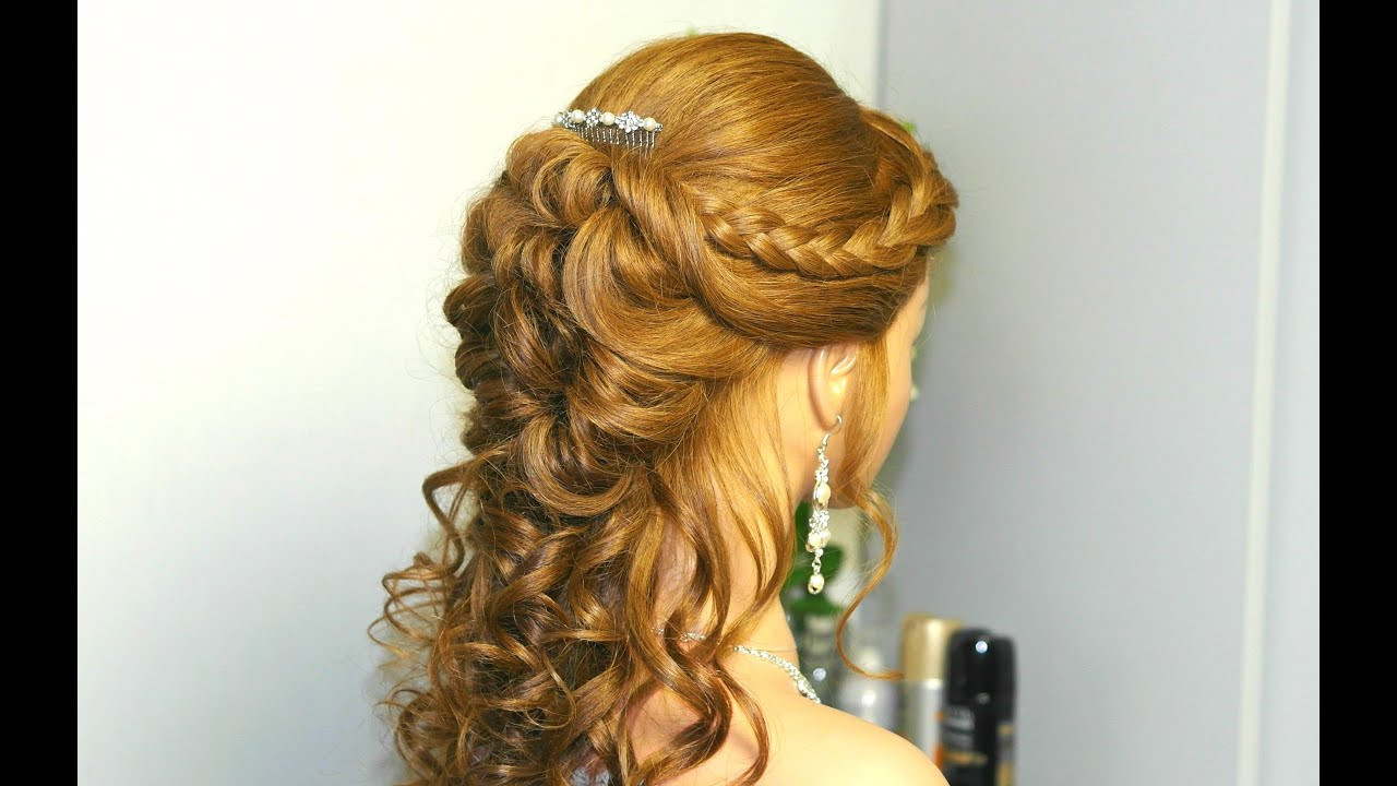 Hairstyle With Braids And Curls
 Curly prom hairstyle for long hair with french braids
