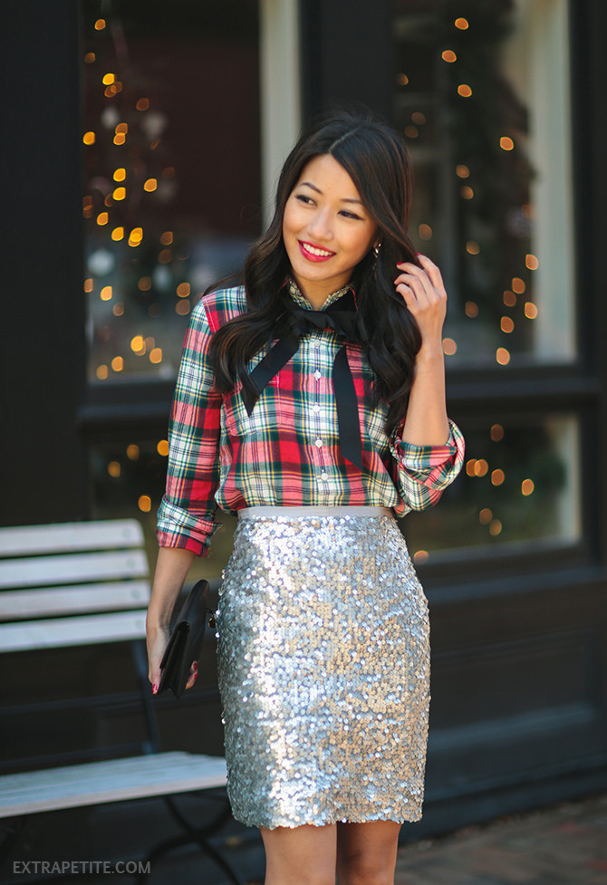 Holiday Party Dress Ideas
 Plaid Bow Sequins Holiday office party outfit ideas