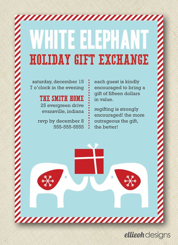 Holiday Party Gift Exchange Ideas
 white elephant holiday t exchange invite by