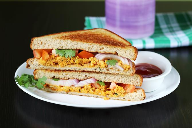 Indian Vegetarian Sandwich Recipes
 Paneer bhurji sandwich recipe in 10 mins