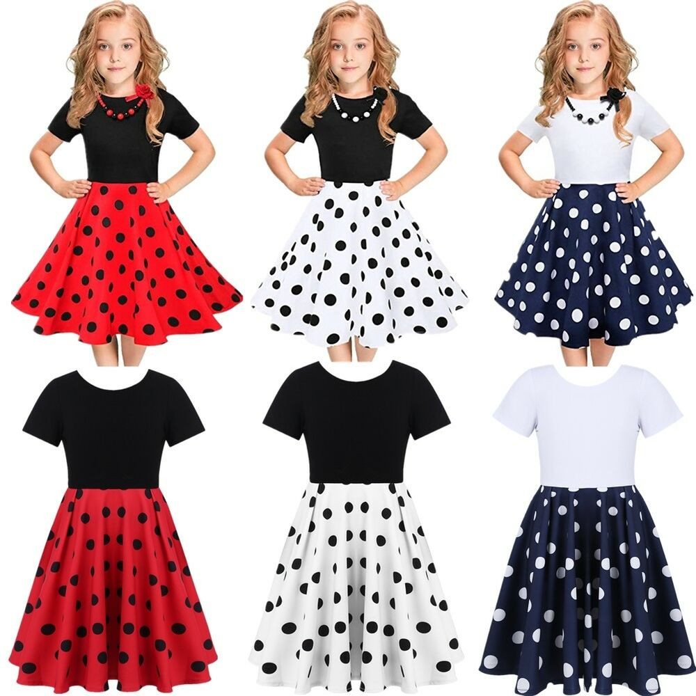 Kids Swing Dress
 Kids Vintage Polka Dot Dress 50s Girls Swing Dresses for