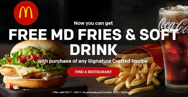Mcdonald'S Premium Mcwrap Chicken Sweet Chili Buttermilk Crispy
 McDonalds Coupons Free medium fries & drink with your