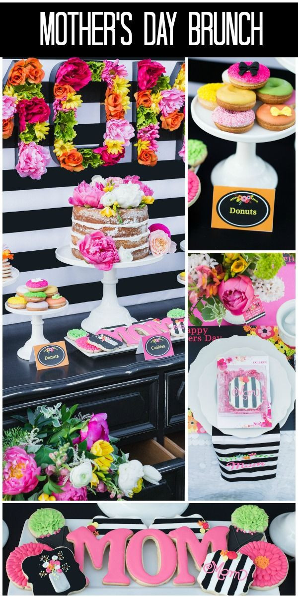 Mother's Day Party Ideas
 Mother s Day Brunch Black and White Floral MOM letters