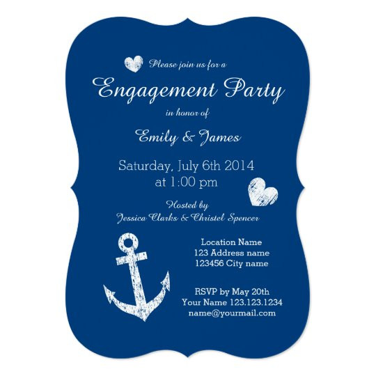 Nautical Engagement Party Ideas
 Nautical navy blue engagement party invitations