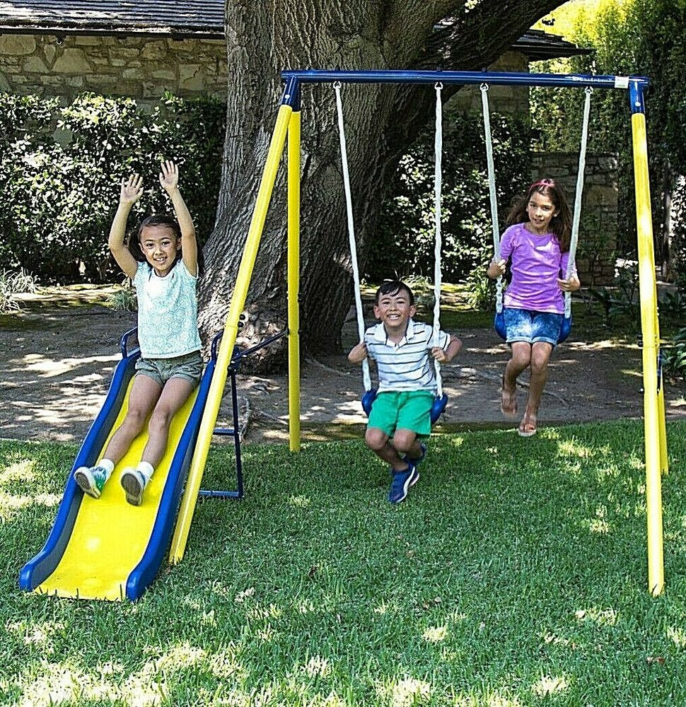 Outdoor Swing Sets For Kids
 Swing Set Playground Metal Outdoor Play Slide Kids