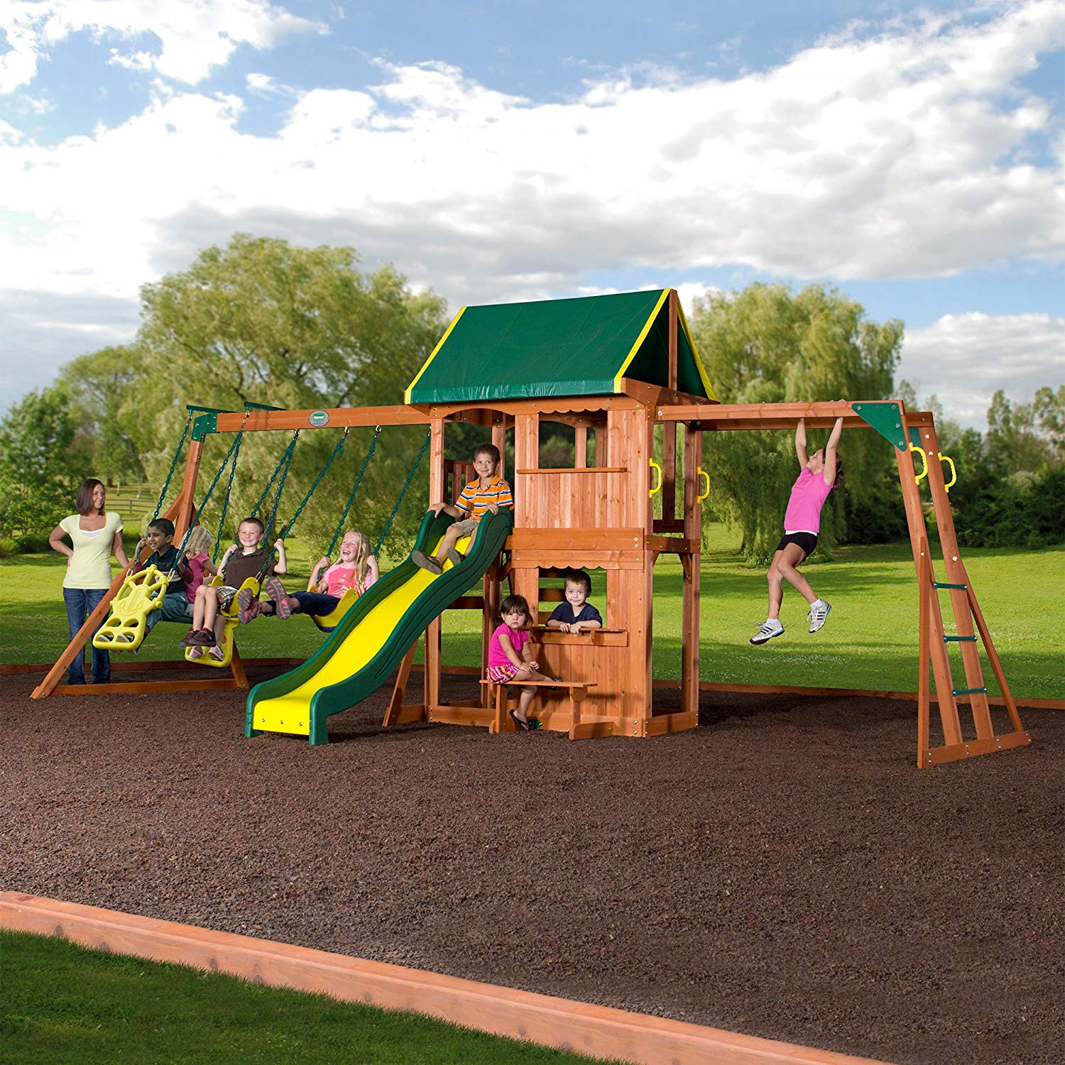 Outdoor Swing Sets For Kids
 Outdoor Cedar Wooden Swing Set Kids Play Center Slide