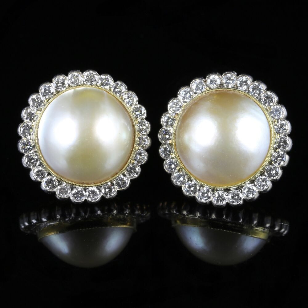 Pearl Diamond Earrings
 ANTIQUE VICTORIAN MABE PEARL AND DIAMOND EARRINGS 18CT