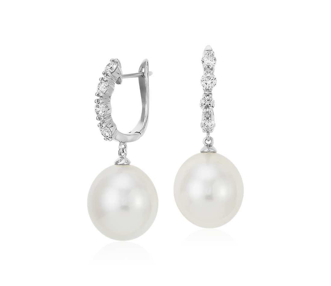Pearl Diamond Earrings
 South Sea Cultured Pearl and Diamond Hoop Earrings 18k