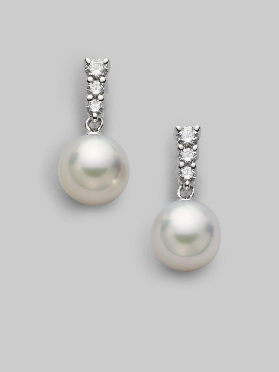 Pearl Diamond Earrings
 Mikimoto Morning Dew 8mm White Cultured Pearl Diamond