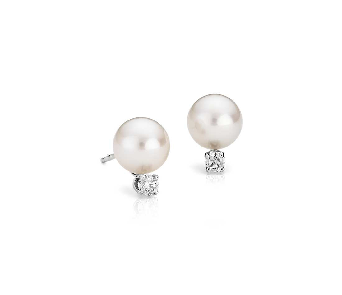 Pearl Diamond Earrings
 Classic Akoya Cultured Pearl and Diamond Stud Earrings in