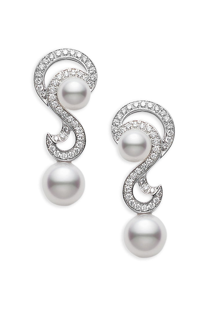 Pearl Diamond Earrings
 Mikimoto Laguna Akoya Cultured Pearl & Diamond Earrings
