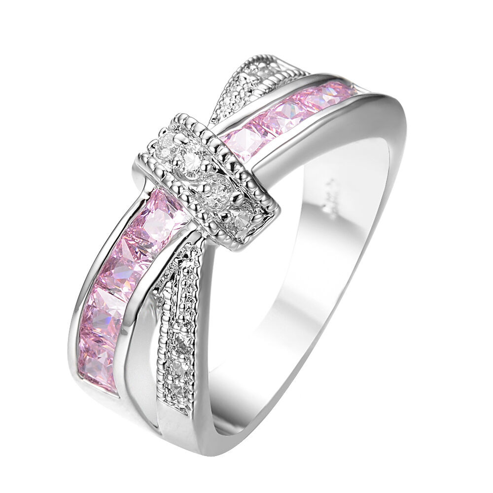 Pink Sapphire Wedding Rings
 Pink Sapphire CZ Criss Cross Wedding Ring Women s 10KT