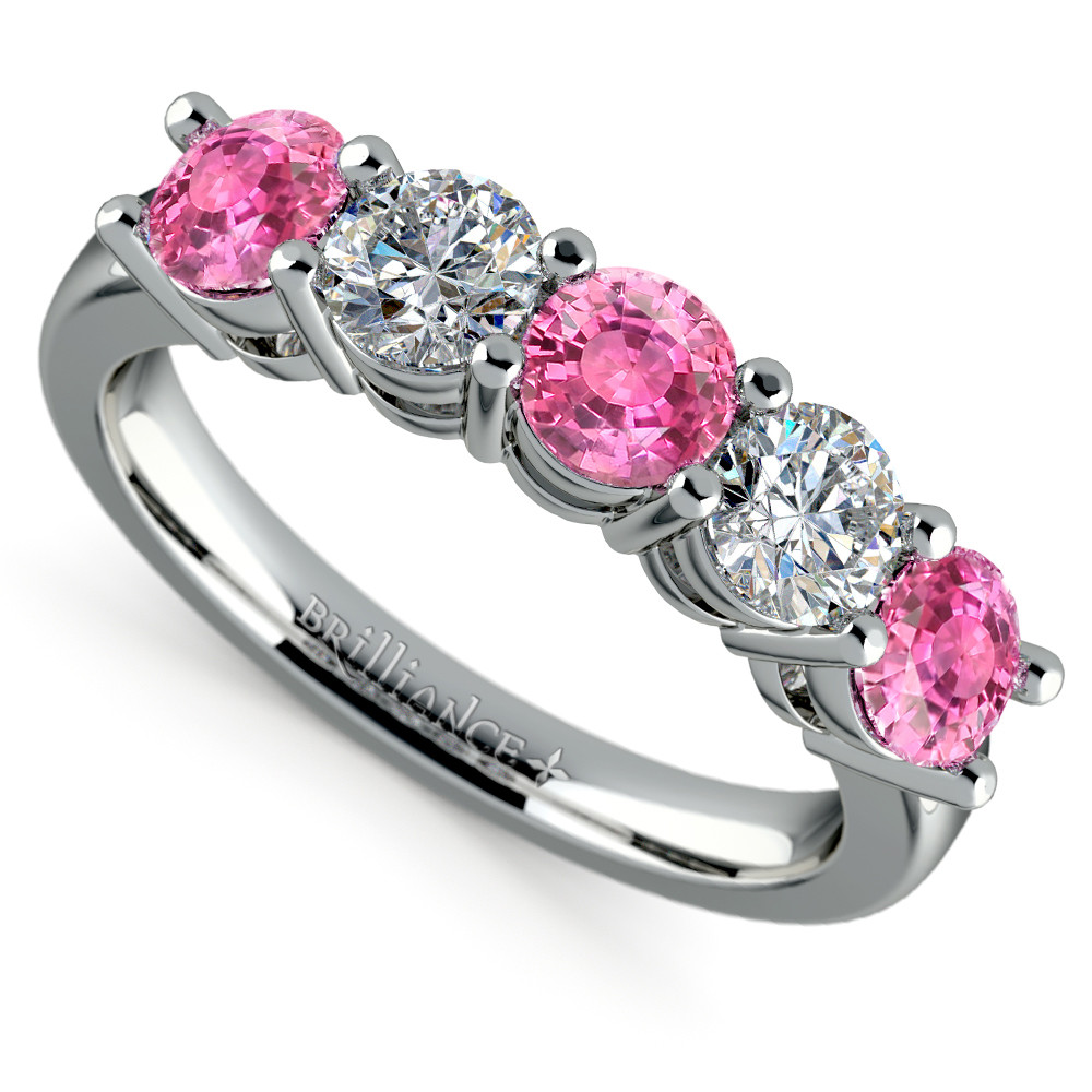 Pink Sapphire Wedding Rings
 Five Pink Sapphire and Diamond Wedding Ring in Platinum 1