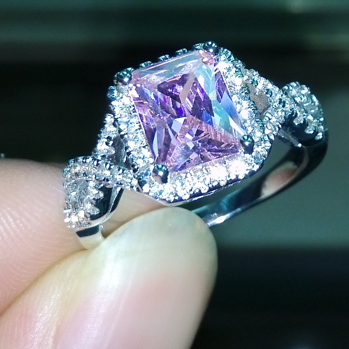 Pink Sapphire Wedding Rings
 Princess Cut Pink Sapphire Diamonique 925 Silver Cross