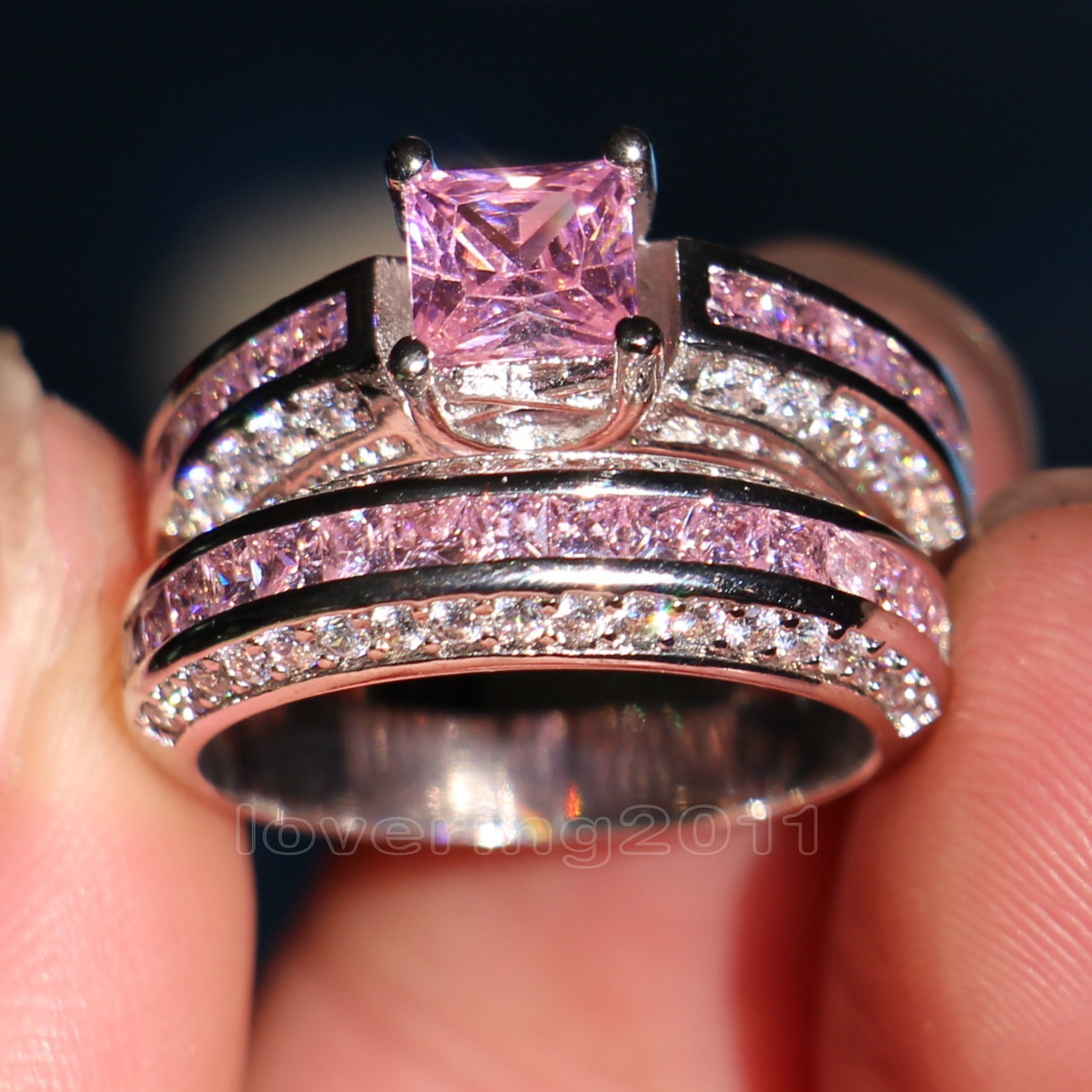 Pink Sapphire Wedding Rings
 Brand Pink Sapphire Diamonique 10KT White Gold GF Wedding