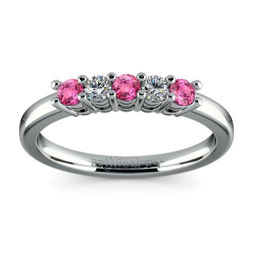 Pink Sapphire Wedding Rings
 Five Diamond & Pink Sapphire Wedding Ring in Platinum 1 3