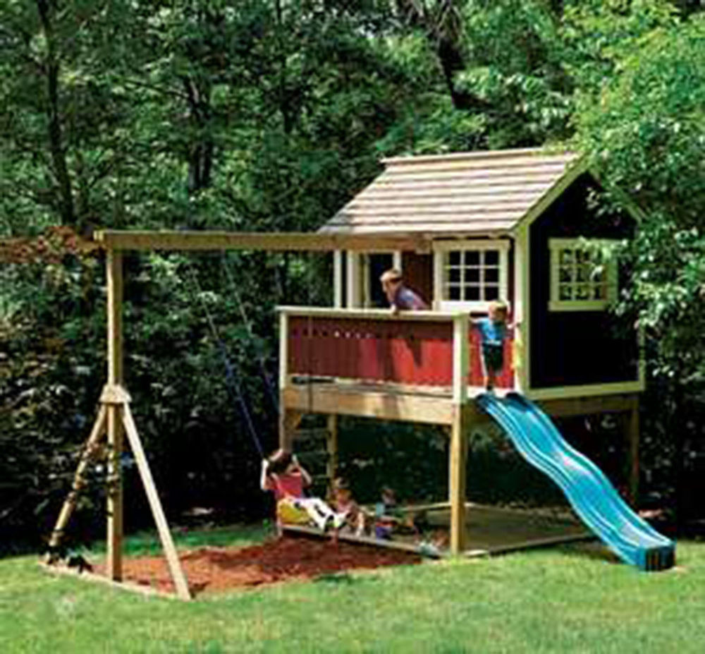 Play House For Kids Outdoor
 Kids Outdoor Wooden Playhouse Swing Set Detailed Plan