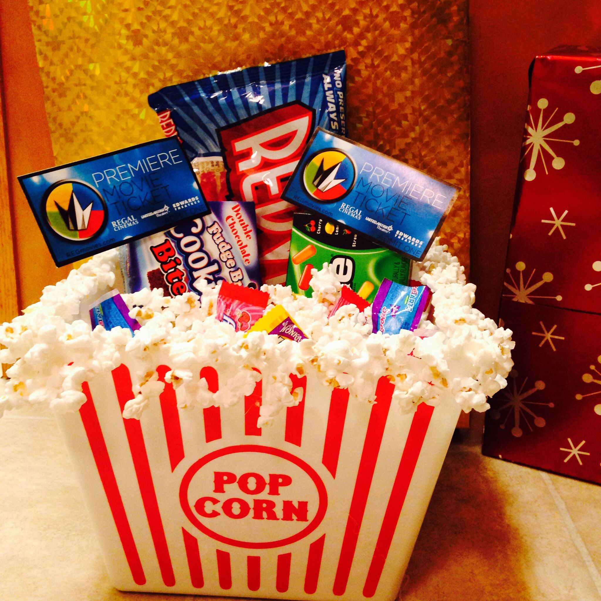 Popcorn Movie Gift Basket Ideas
 Movie t basket Popcorn bucket with popcorn hot glued