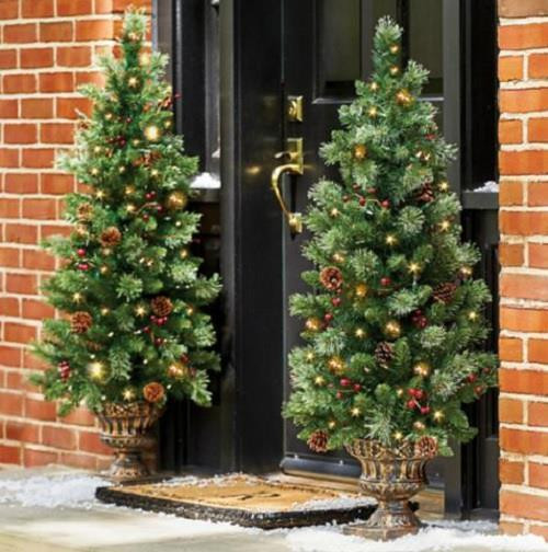 Porch Christmas Tree
 4 Lighted Pre Lit CORDLESS Christmas Porch Tree Topiary