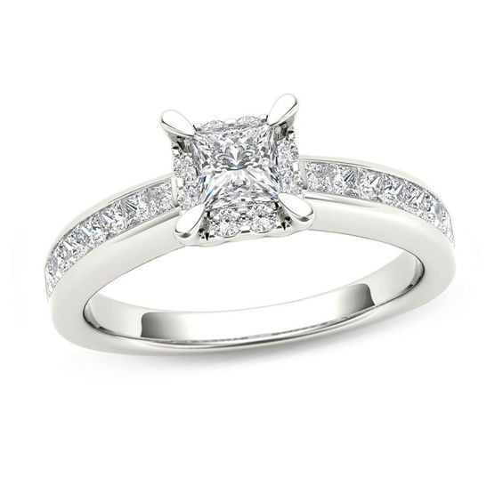 Princess Cut Diamond Engagement Rings White Gold
 1 CT T W Princess Cut Diamond Square Frame Engagement