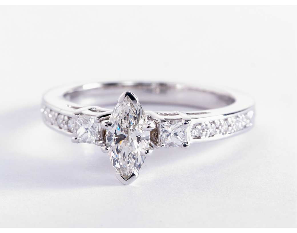 Princess Cut Diamond Engagement Rings White Gold
 Trio Princess Cut Pavé Diamond Engagement Ring in 14k